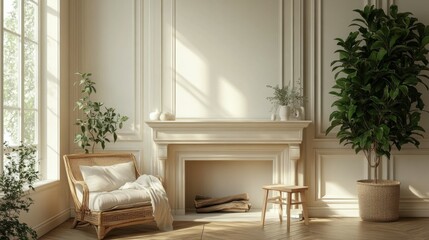 Serene living room with a blank mantelpiece