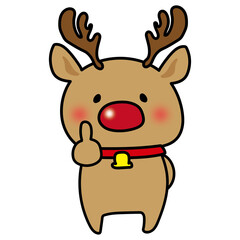 人差し指を立てるお鼻の赤いトナカイ