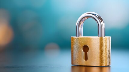 Fototapeta premium Miniature digital padlock securing online digital assets futuristic 3D depicting cyber security and data protection concept Locked device representing encrypted access private information