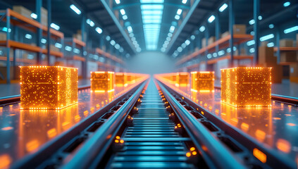 Fototapeta premium Smart warehouse management system using augmented reality technology to identify package picking and delivery