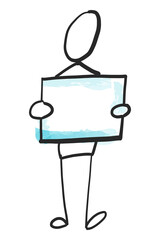 PNG man holding empty sign, cartoon doodle, blank space placard in transparent background