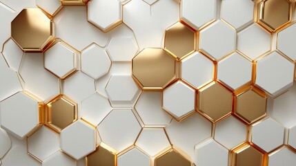 Abstract digital luxury: White and gold hexagonal pattern, futuristic tech concept