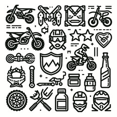 Obraz premium Motocross element outline icon set