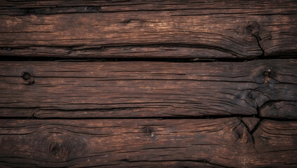 Aged Brown Wood Surface Background with Visible Cracks and Knots