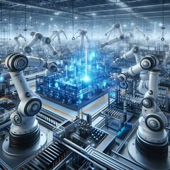 Obraz premium Futuristic Automated Manufacturing Facility 