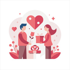 Fototapeta premium Create a romantic Valentine's Day illustration with a soft, warm color palette featuring shades of red, pink, and white. Include classic symbols of love, such as hearts, roses, and gift boxes. 