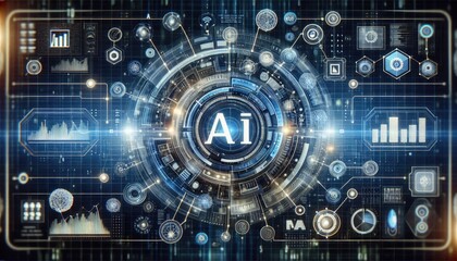 Obraz premium Conceptual Visualization of Deep Learning Integration with Data Analytics: AI-driven Analysis, Neural Networks, and Futuristic Holographic Interface in Technological Innovation