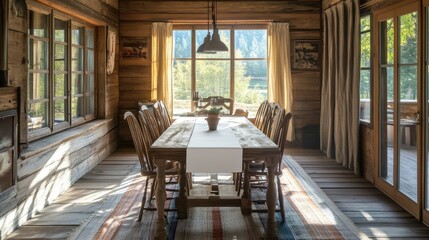 Fototapeta premium Rustic dining room with a blank table runner