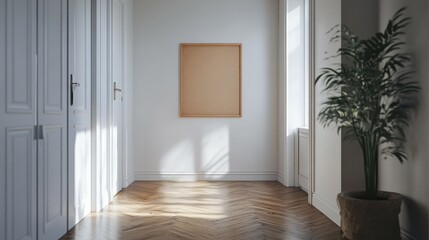 Scandinavian hallway with an empty notice board.