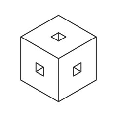 Cube logo, geometric vector design. Monochrome box logotype company, trendy techno emblem in isometric line style.