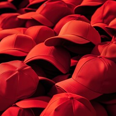 Fototapeta premium Vibrant red caps stacked together, showcasing a bold display of color and texture.