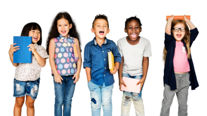 Kids holding tablets png sticker, transparent background