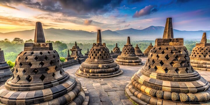 Wide-Angle stupas symbolizing spirituality and cultural significance
