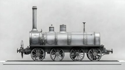 Obraz premium A vintage steam locomotive with a tall smokestack, detailed wheels, and a gray finish is on display.