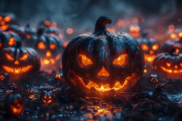 Naklejka premium Halloween Pumpkin Glow: Spooky Jack-O'-Lanterns for Festive Decoration and Design