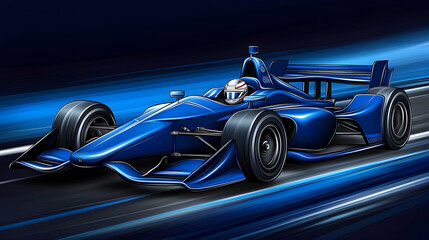 Obraz premium Blue race car speeding on a track with motion blur.