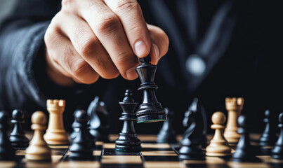 hand reaches out to move black chess piece. This moment of strategic thought showcases mental agility required for success