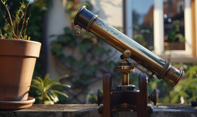 Telescope by the balcony door, 4K hyperrealistic photo