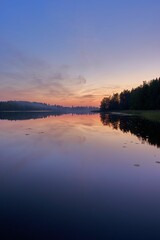 Serene sunset over tranquil lake
