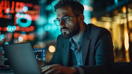 A business analyst using virtual reality to explore stock market trends and data