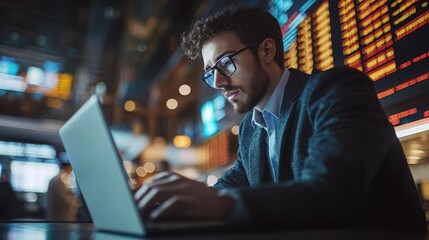 A business analyst using virtual reality to explore stock market trends and data