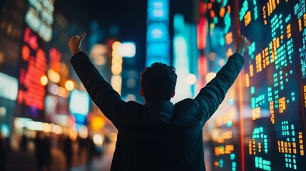 A business analyst using virtual reality to explore stock market trends and data