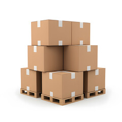 Fototapeta premium Cardboard boxes stacked on pallet isolated on white background
