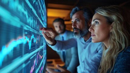 A business analyst using virtual reality to explore stock market trends and data