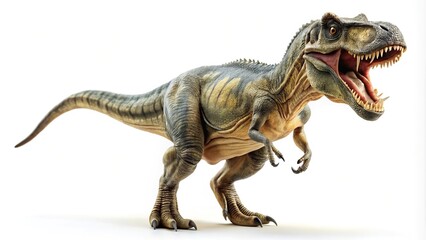 Obraz premium Wild dinosaur toy in forced perspective isolated on white background