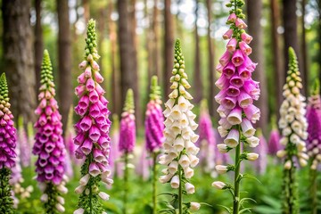 Fototapeta premium Wild foxglove flowers in forest