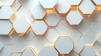Abstract digital luxury: White and gold hexagonal pattern, futuristic tech concept
