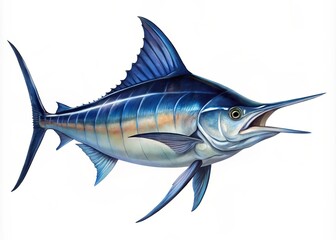 Fototapeta premium Stunning Blue Marlin Fish Isolated on White Background for Stock Photography, Perfect for Marine Life, Fishing, Aquatic Themes, and Underwater Adventures