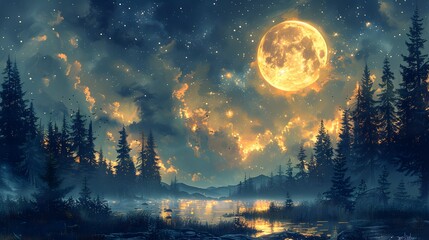 Starry forest clearing illustrate a peaceful. AI generated