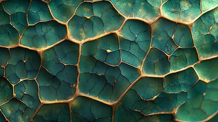 Close-up of a leaf's surface, emphasizing the detailed vein patterns and green cell textures with high precision