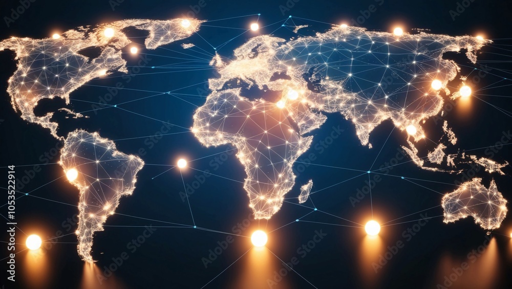 Poster Modern Digital Mesh of Glowing Nodes and Lines, Representing Global Connectivity and Data Networks