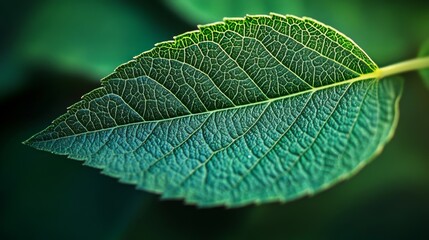 Fototapeta premium Close-up of a leaf's surface, emphasizing the detailed vein patterns and green cell textures with high precision