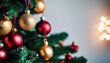 Obraz premium Close up christmas tree decorated with christmas balls