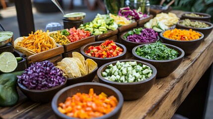 Colorful Salad Bar with Fresh Vegetables and Toppings