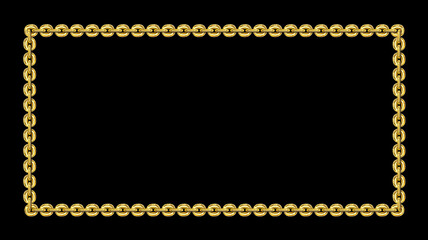 Vintage rectangular frame, gold chain, isolated. Empty copy space for paintings, mirrors or photo. Vintage simple frame. Beautiful golden style decorative border, jewel deco elegant art object. Png