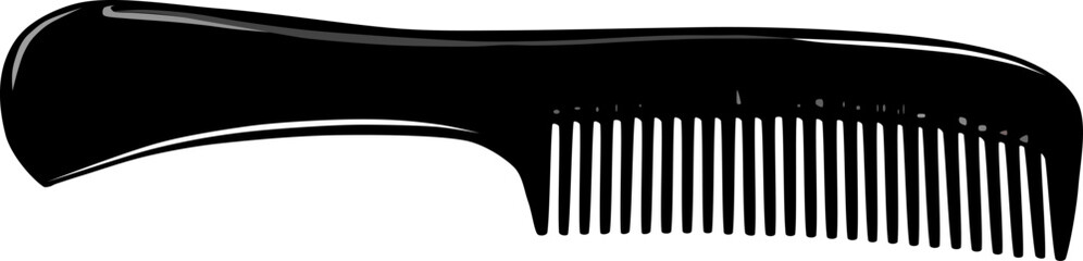 Top view of black plastic hair comb against white background. Illustration made October 29th, 2024, Zurich, Switzerland.