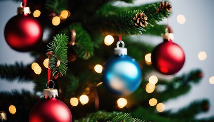 Close up christmas tree decorated with christmas balls