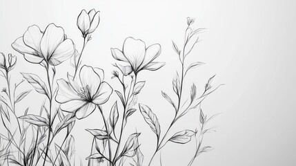Obraz premium botanical illustration sketch Illustrations, detailed sketch of plants and flowers, realistic textures with elegant outlines