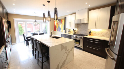 Modern high end luxury kitchen with marble work tops
