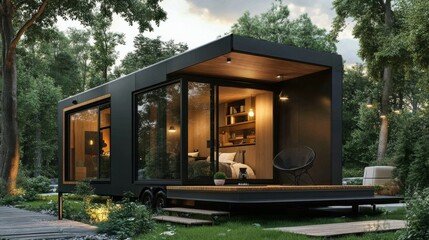 Fototapeta premium Stylish tiny house with sleek, modern design.