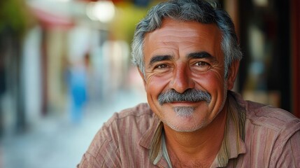 Middle-aged Turkish man with a mustache and a friendly face.