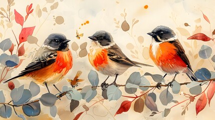 Eucalyptus grove birdsong illustrate birds. AI generated