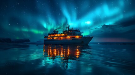 Fototapeta premium Aurora borealis midnight cruise show a cruise. AI generated
