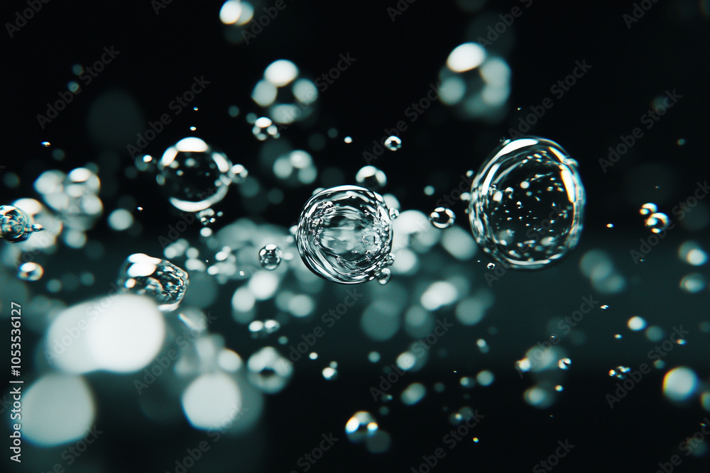 Aufkleber bubbles float gracefully underwater, creating mesmerizing and tranquil scene. play of light and shad