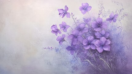 Fototapeta premium A beautiful arrangement of purple flowers set against a soft backdrop, creating an ethereal and tranquil visual that inspires peace and harmony.