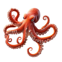 A octopus clipart, marine creature, vibrant red skin, digital painting, isolated on white background